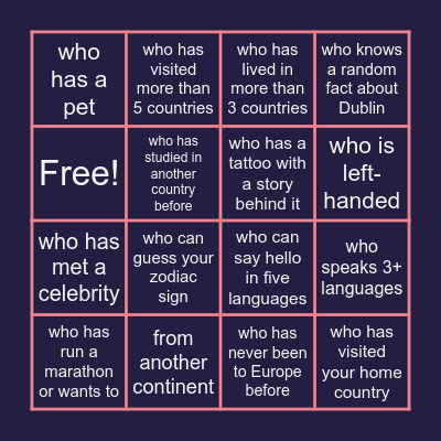 Find someone Bingo Card