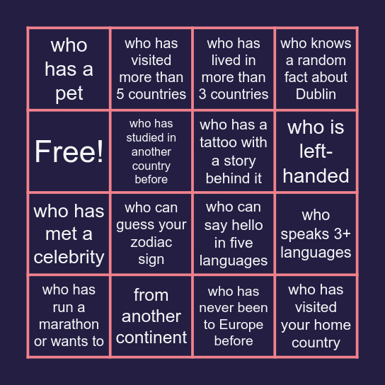 Find someone Bingo Card