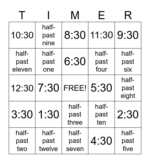 What Time Is It? Bingo Card