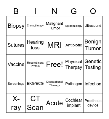 Medical Interventions Bingo Card