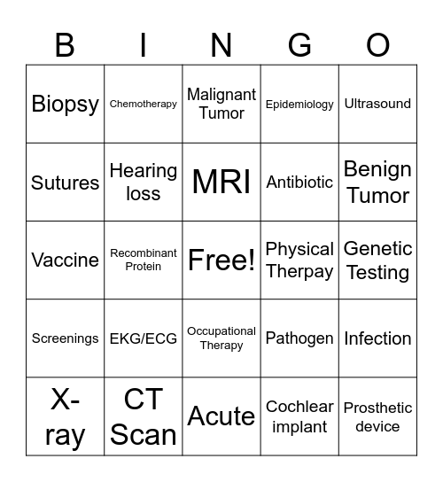 Medical Interventions Bingo Card