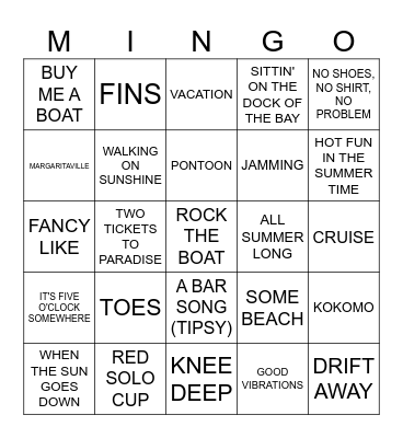 Beaches & Boats Bingo Card