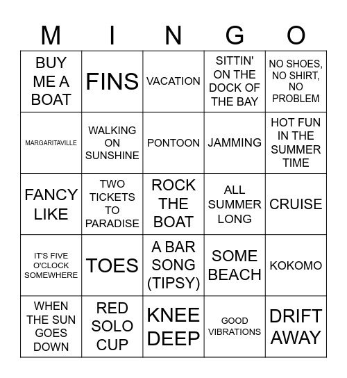 Beaches & Boats Bingo Card