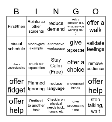 Strategy Bingo Card