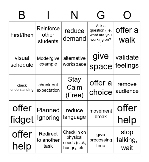 Strategy Bingo Card