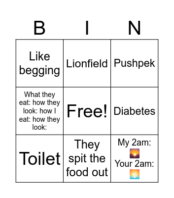 Kimliztoo bingo Card