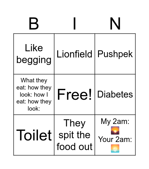 Kimliztoo bingo Card