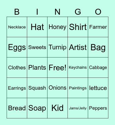 Farmers Market Bingo Card
