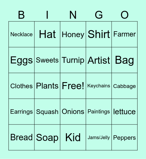 Farmers Market Bingo Card