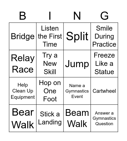 Gymnastics Bingo Card