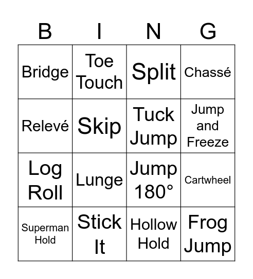 Gymnastics Bingo Card