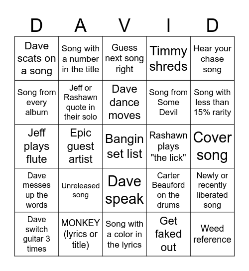 DMB BINGO 2026 Bingo Card