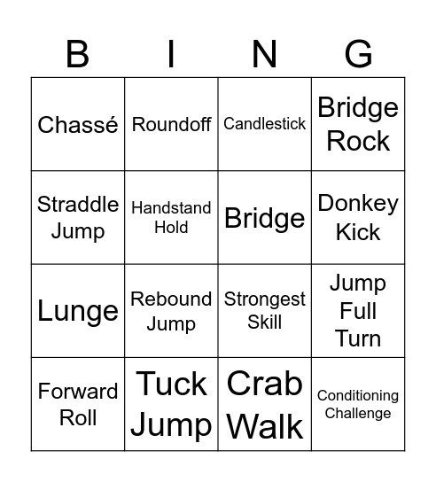 Gymnastics Bingo Card