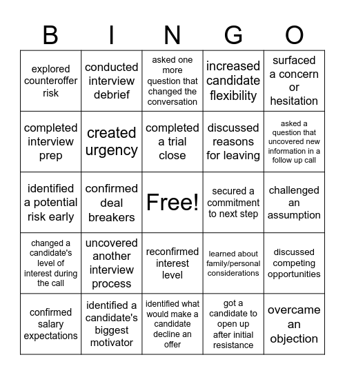 Candidate Management Bingo Card
