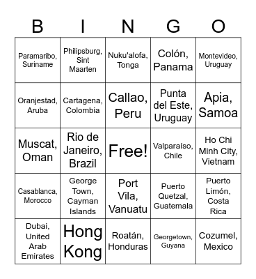 Port of Call Bingo Card