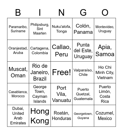 Port of Call Bingo Card
