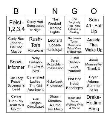Radio Bingo Oh, Canada Bingo Card