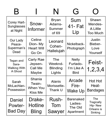 Radio Bingo Oh, Canada Bingo Card