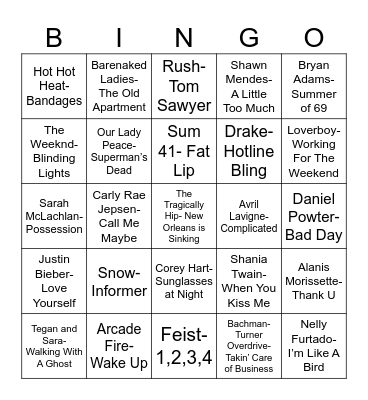 Radio Bingo Oh, Canada Bingo Card
