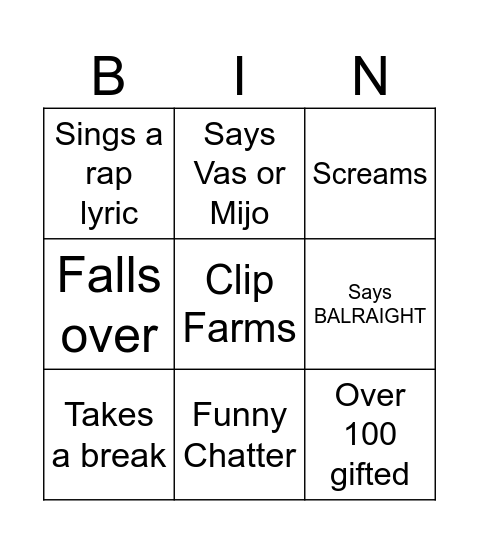 Untitled Bingo Card
