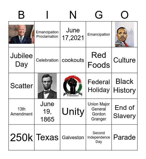 Juneteenth Freedom Day Bingo Card