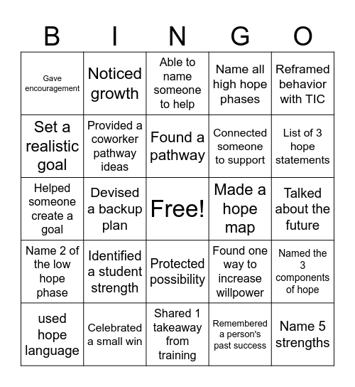 Hope Bingo Card