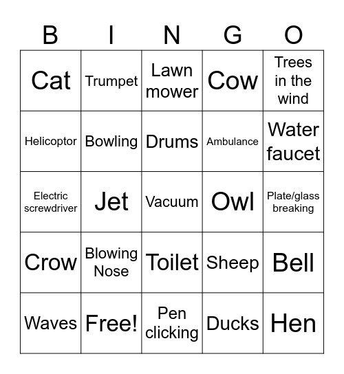 Sounds Bingo Card