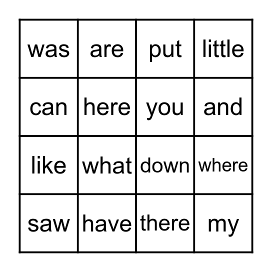 Four In A Row Bingo Card
