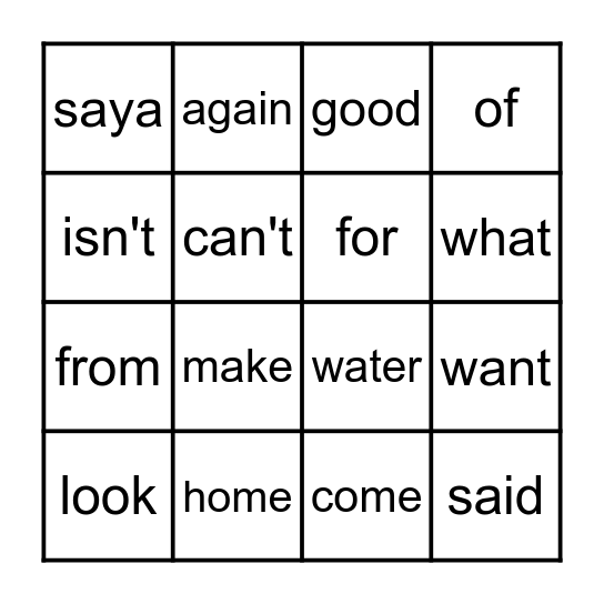 Four In A Row Bingo Card