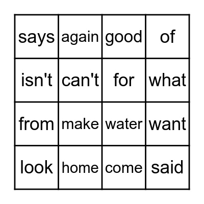 Four In A Row Bingo Card