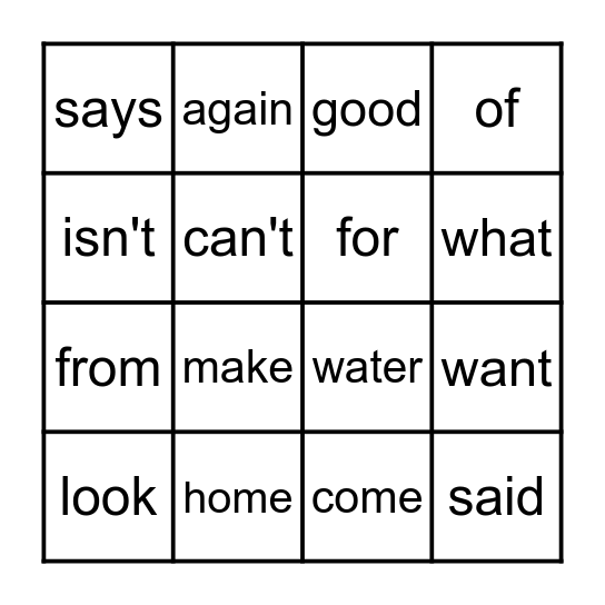 Four In A Row Bingo Card