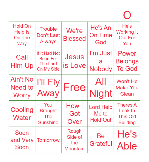 Game 1- Gospel Oldies Bingo Card
