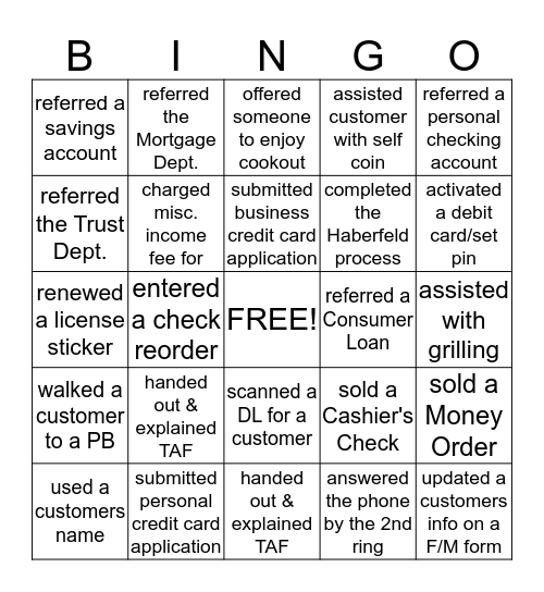BIG DAY BINGO - TELLER VERSION Bingo Card