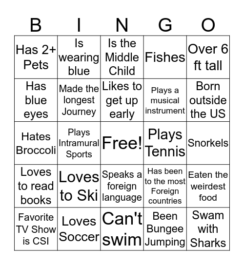 Recruitment Weekend Bingo Card