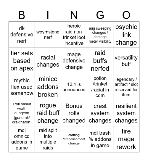 12.1 announcement bingo Card