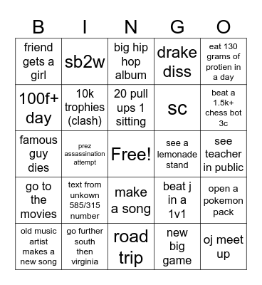 Summer Break Bingo Card