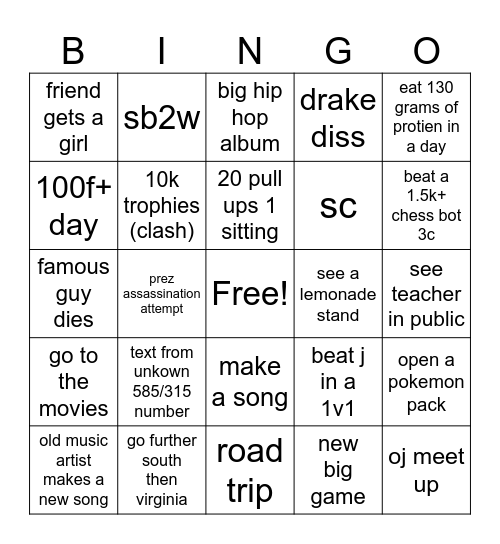Summer Break Bingo Card