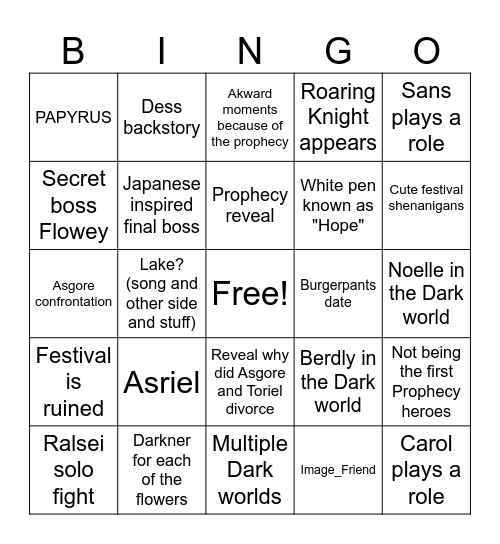 Deltarune ch5 Bingo Card
