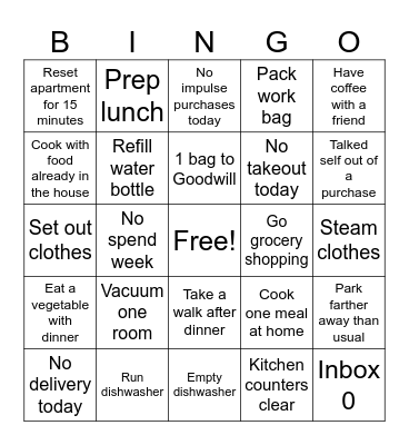 Life Maintenance Bingo Card