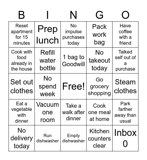 Life Maintenance Bingo Card