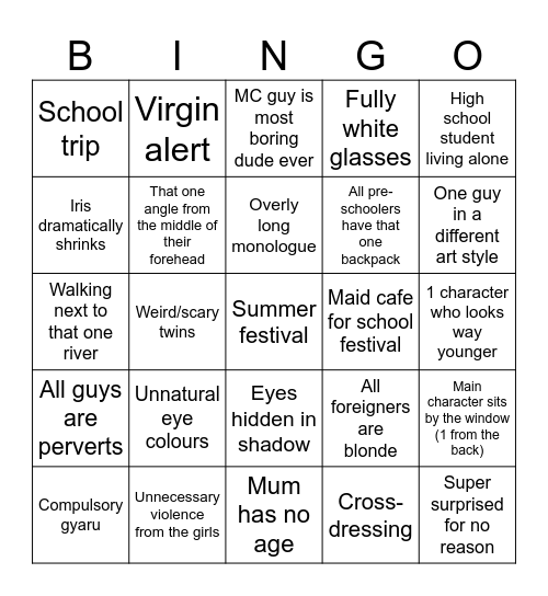 Anime Bingo Card