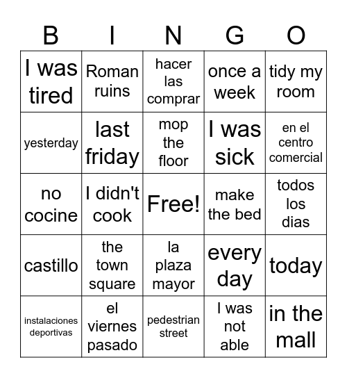 Semester 1 vocabulary Bingo Card