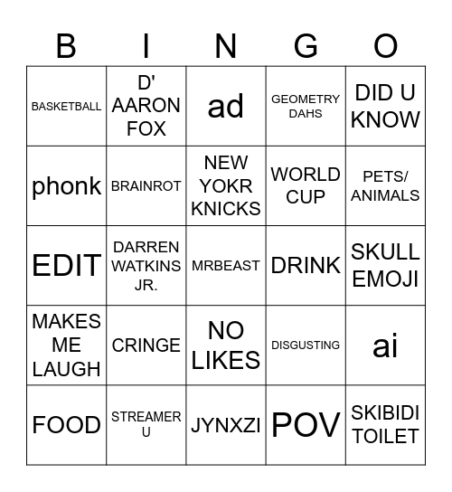 Untitled Bingo Card
