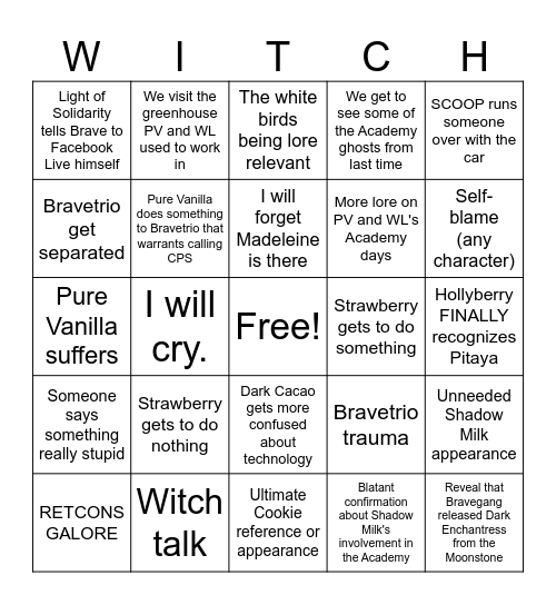 Predictions for Tomorrow's Update Bingo Card
