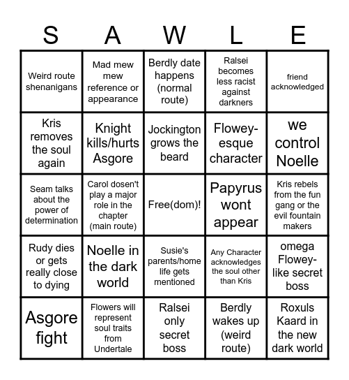 Deltarune Chapter 5 BINGO Card