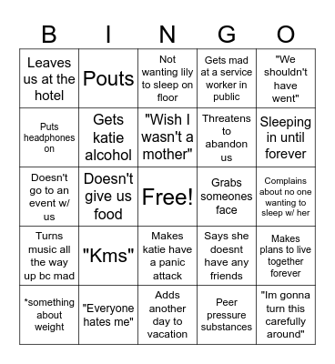 Vacation 2026 Bingo Card