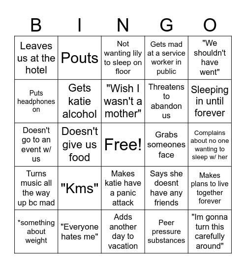 Vacation 2026 Bingo Card