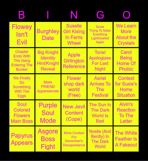 Deltarune Chapter 5 bingo Card