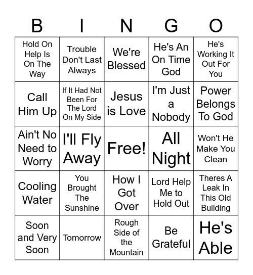 Gospel Oldies Bingo Card