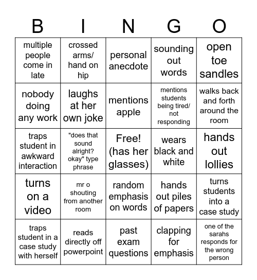 lamb Bingo Card